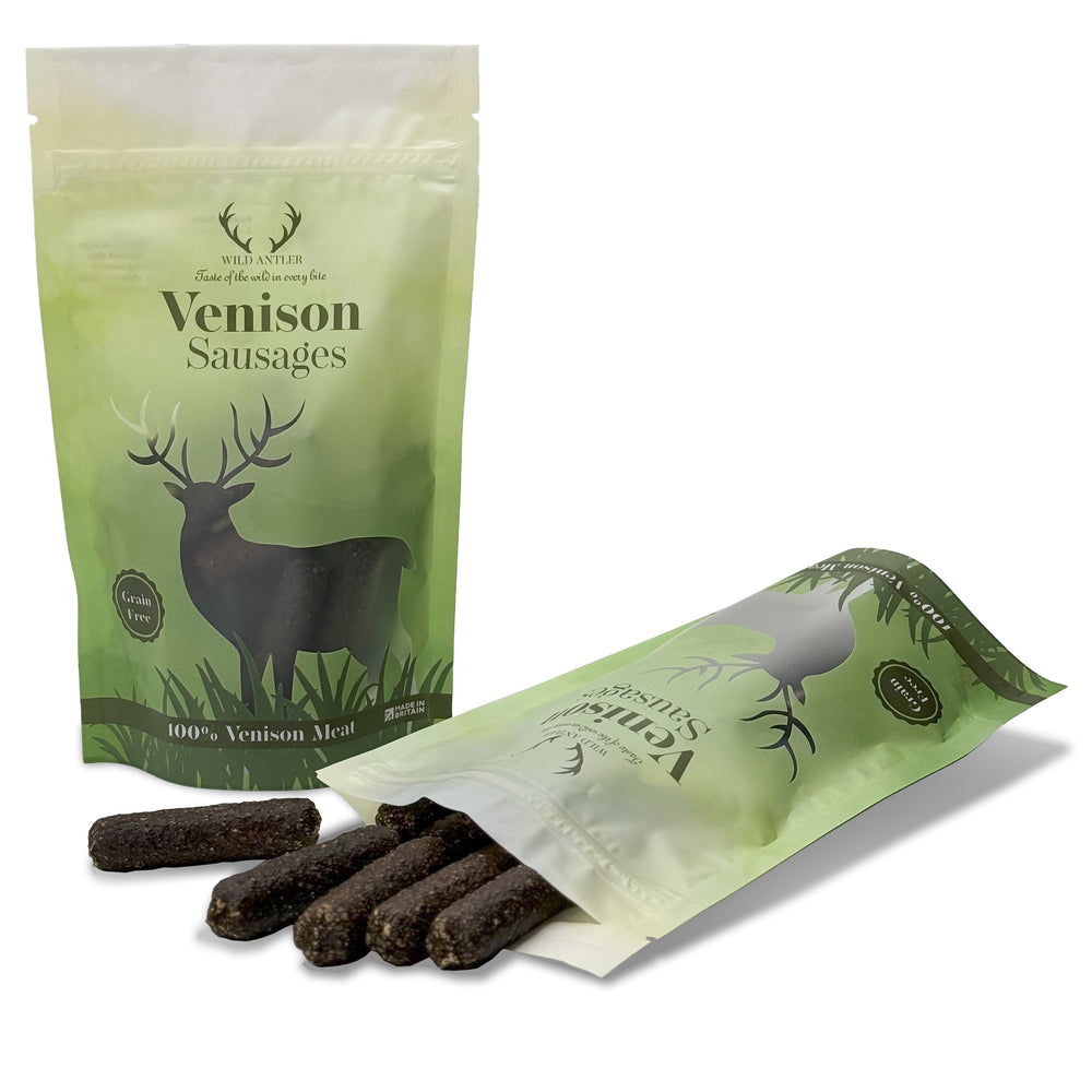 Our best-selling working dog treats are made with 100% Venison Sausage & Intestine. Bursting with high-quality meat for energy and joy!  - Antler Chew