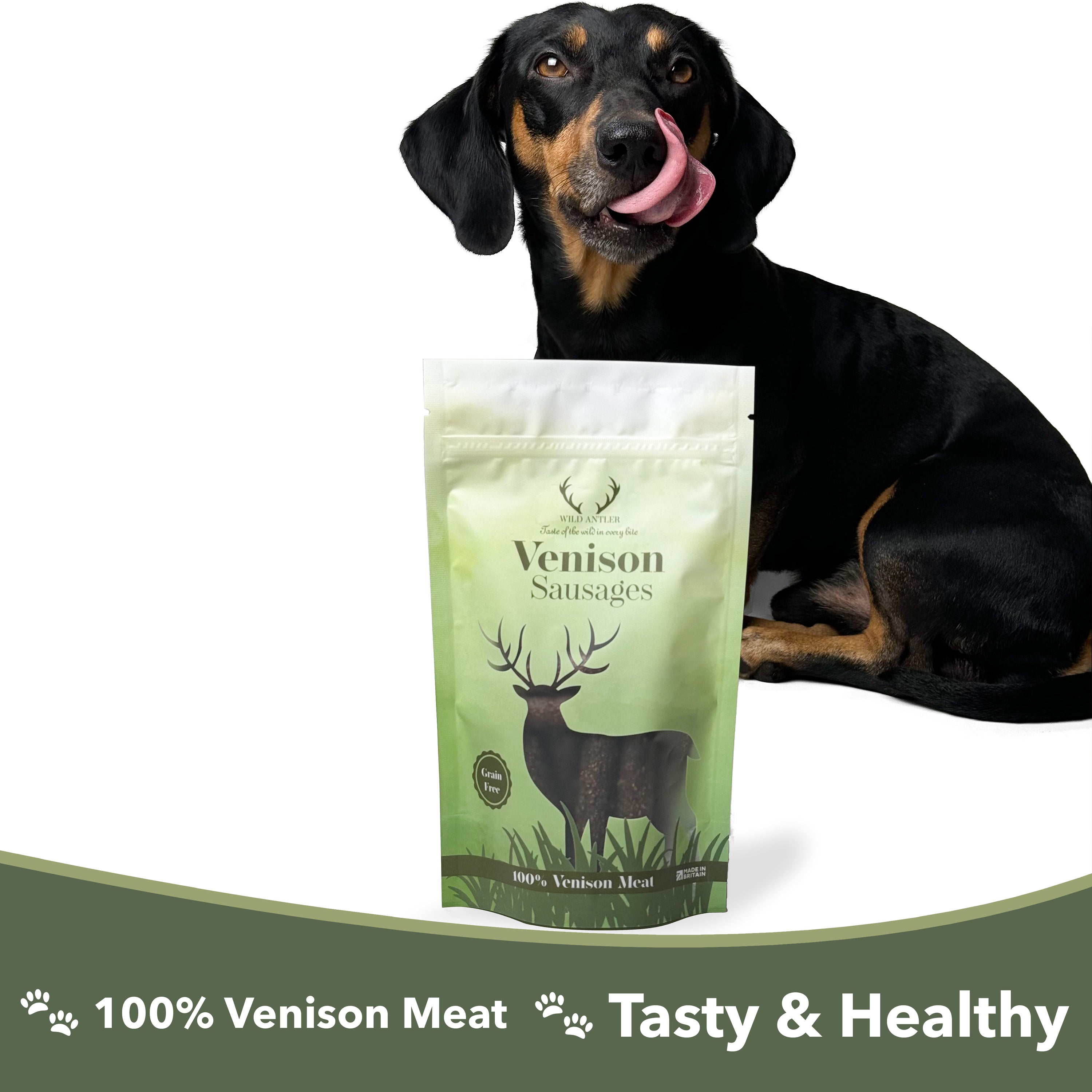 Our best-selling working dog treats are made with 100% Venison Sausage & Intestine. Bursting with high-quality meat for energy and joy!  - Antler Chew 