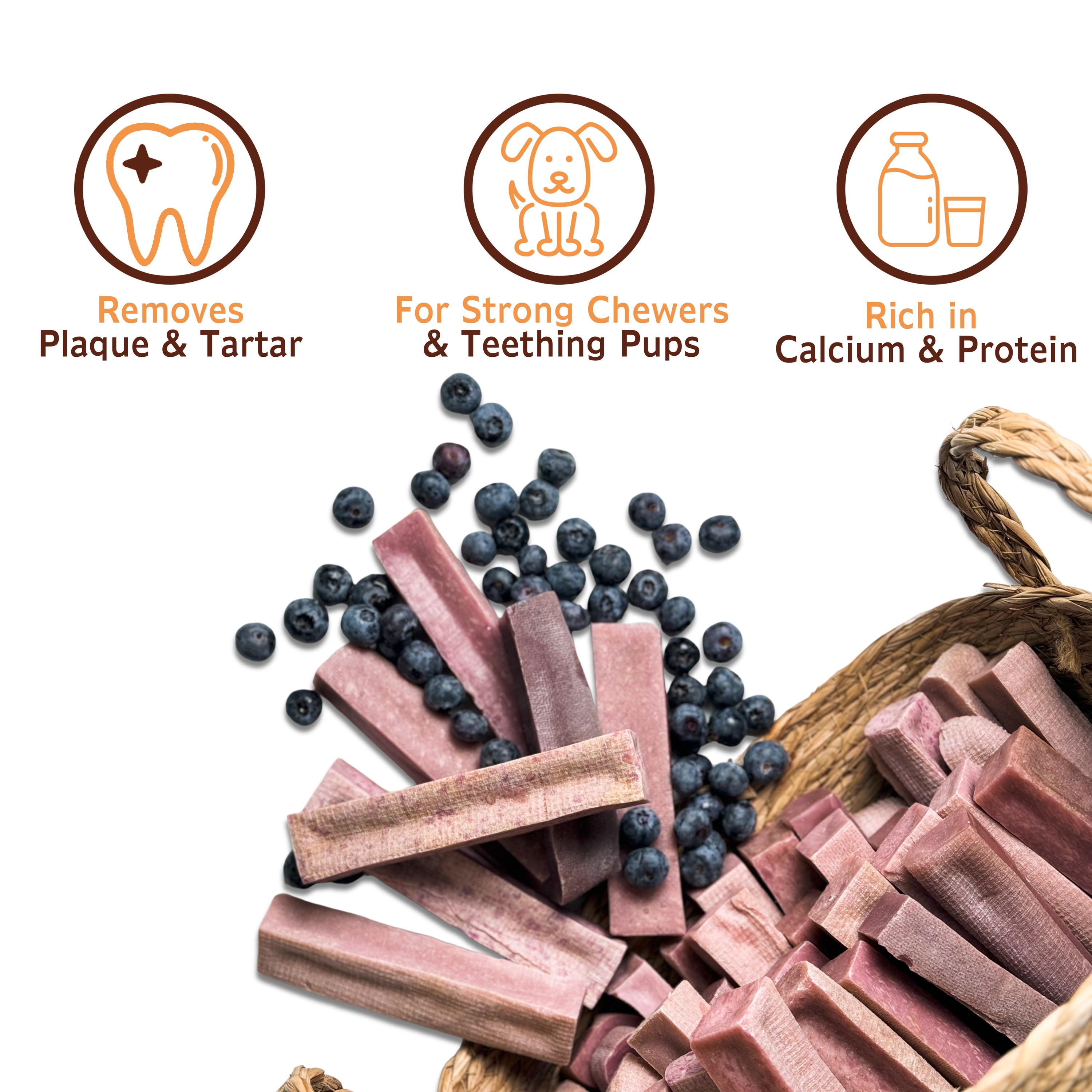 Treat your dog to TREABY's Blueberry Flavour Yak Chew (Medium Size, 2-Pack). Made with natural ingredients, these chews are perfect for puppies and adult dogs aged 14 weeks and older.  - Antler Chew 