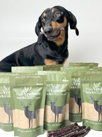 Boost your dog's health with our Pure Venison Sticks enriched with natural antler powder. High in protein, grain-free, and supports dental health.   - Antler Chew 