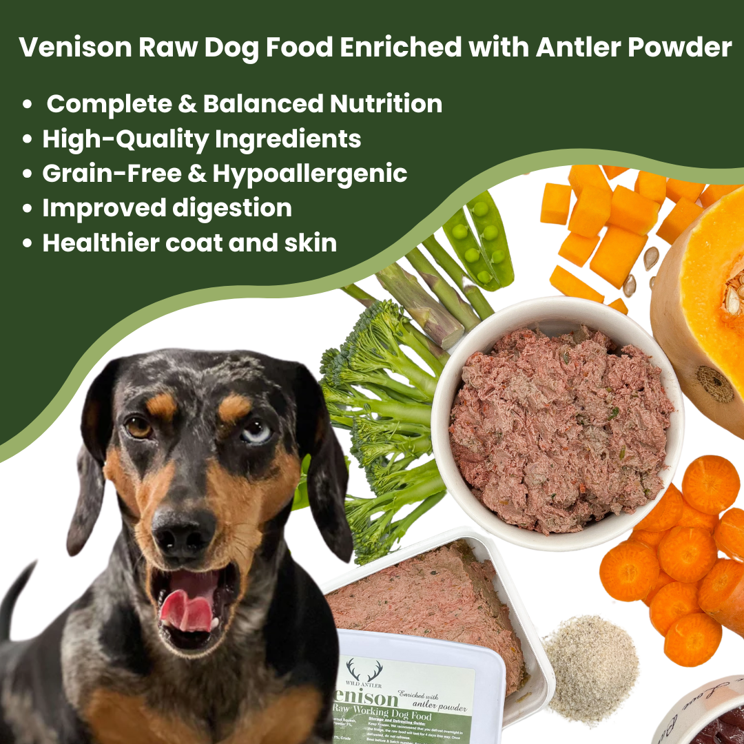 Next day DPD delivery. Bundle of 15 x 500g tubs frozen raw dog food. Venison & beef liver blend, suitable for dogs 24 weeks+. Balanced nutrition.  - Antler Chew 